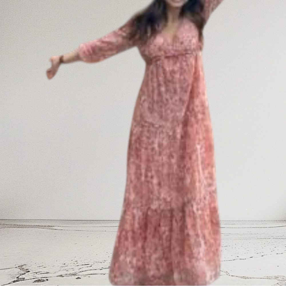 NWT Rachel Zoe paisley ruffled long sleeves tiered dress Womens Sz L - Picture 10 of 13